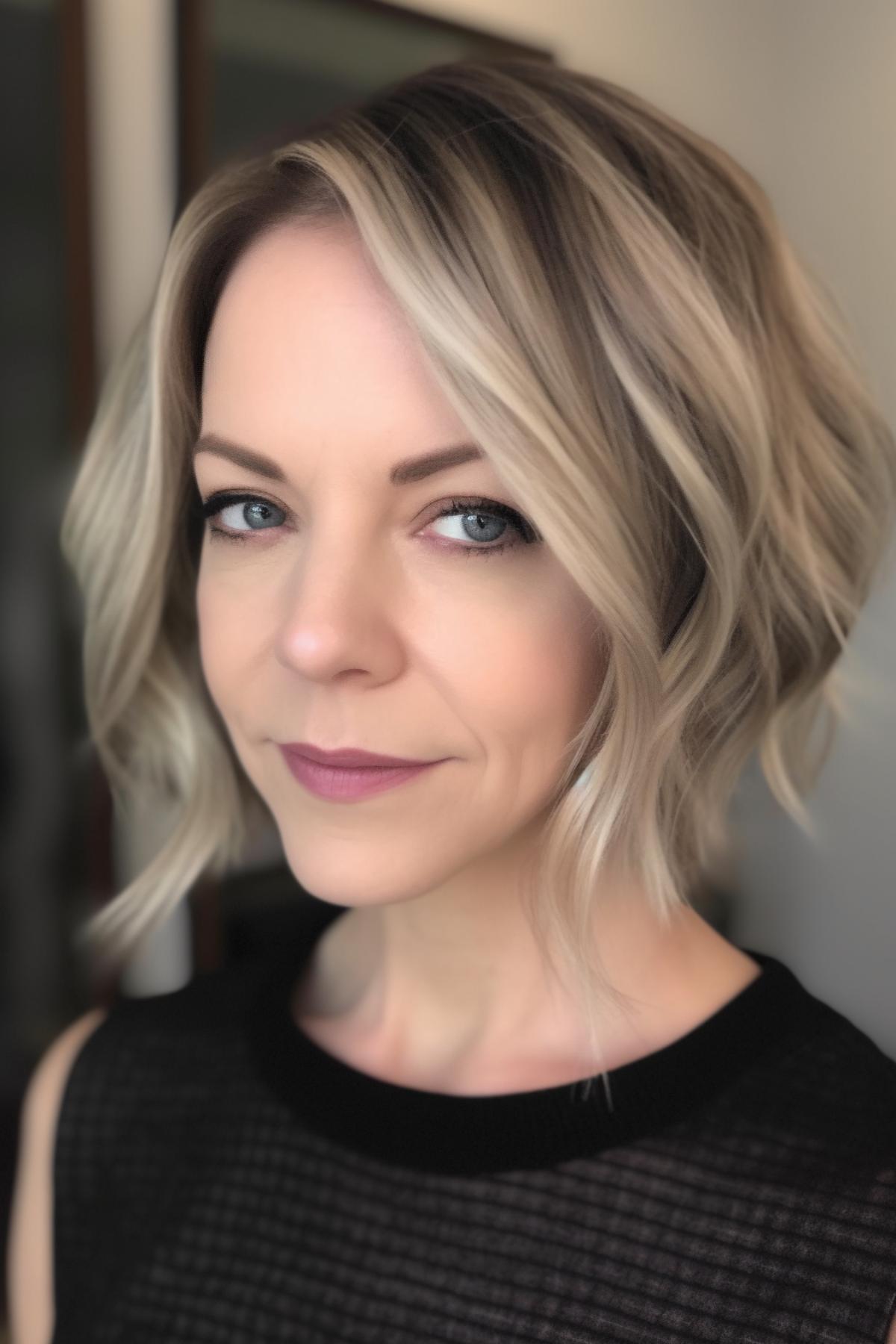 40 year old woman with pixy-bob fusion hairstyle with ombre coloring