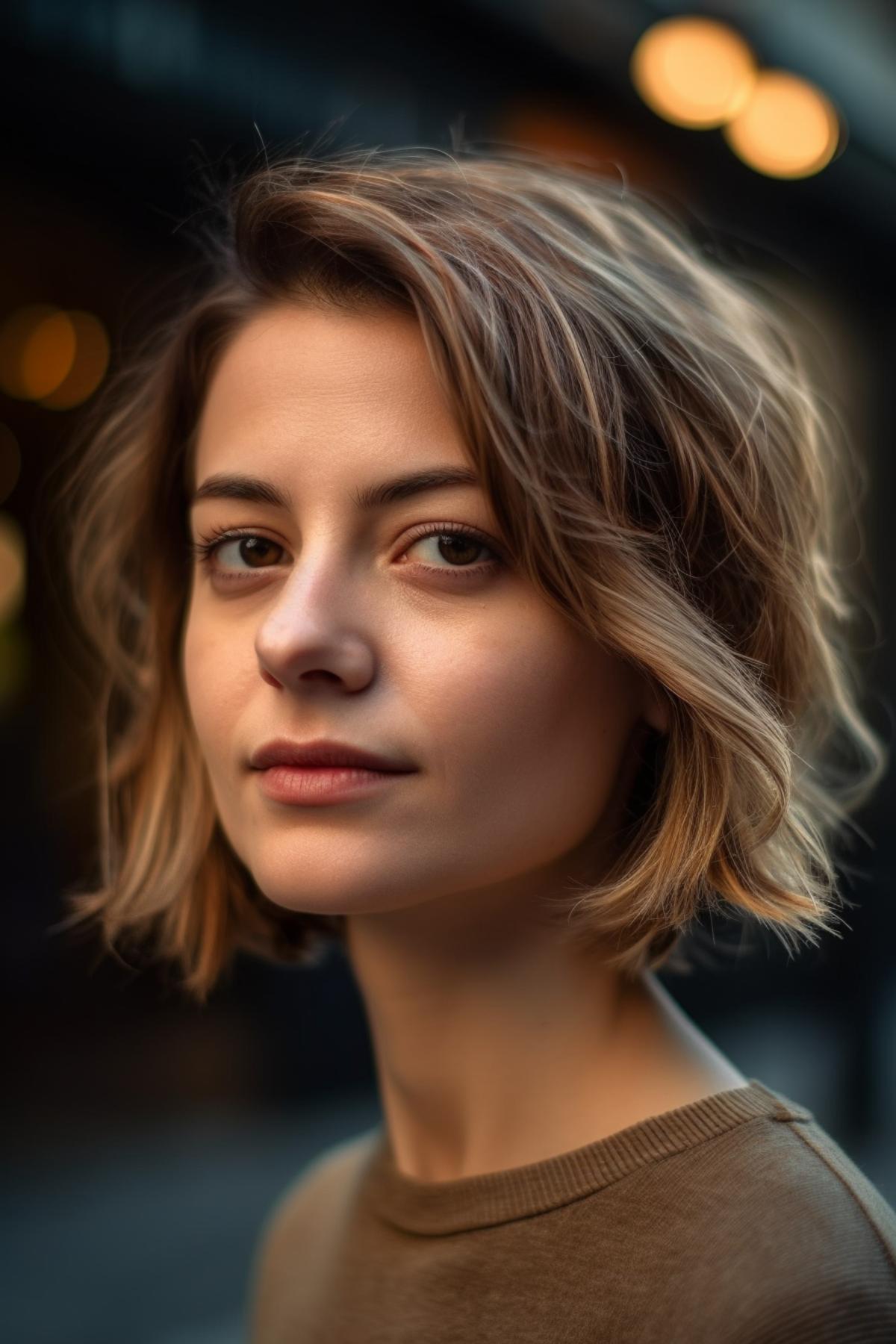 40 year old woman with pixy-bob fusion hairstyle with ombre coloring