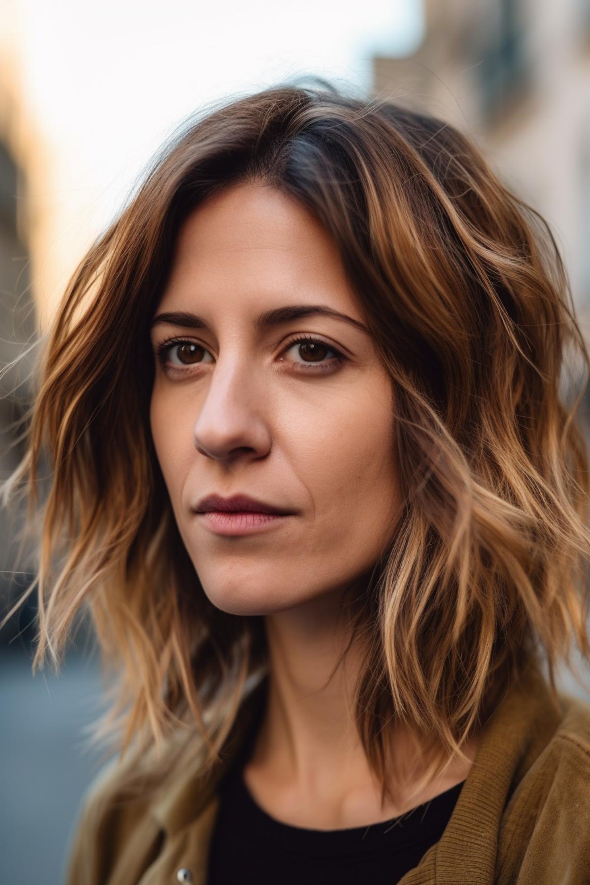 40 year old woman with pixy-bob fusion hairstyle with ombre coloring