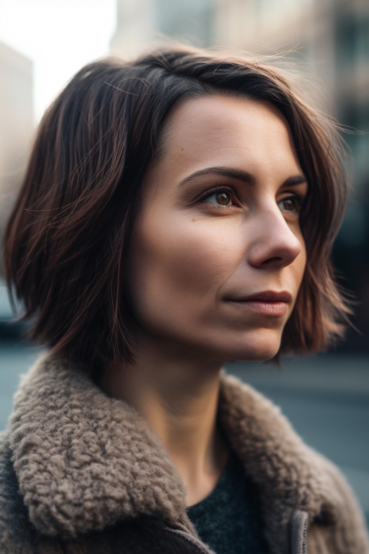 40 year old woman with pixy-bob fusion hairstyle with ombre coloring