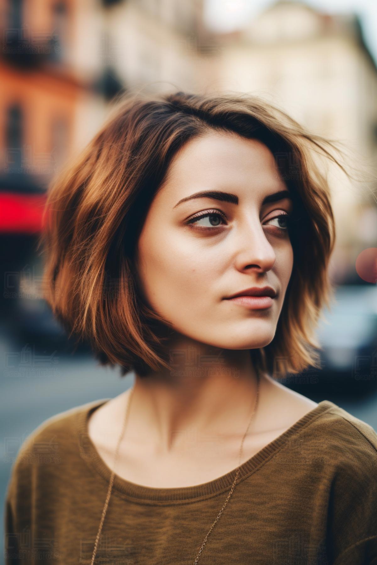 40 year old woman with pixy-bob fusion hairstyle with ombre coloring