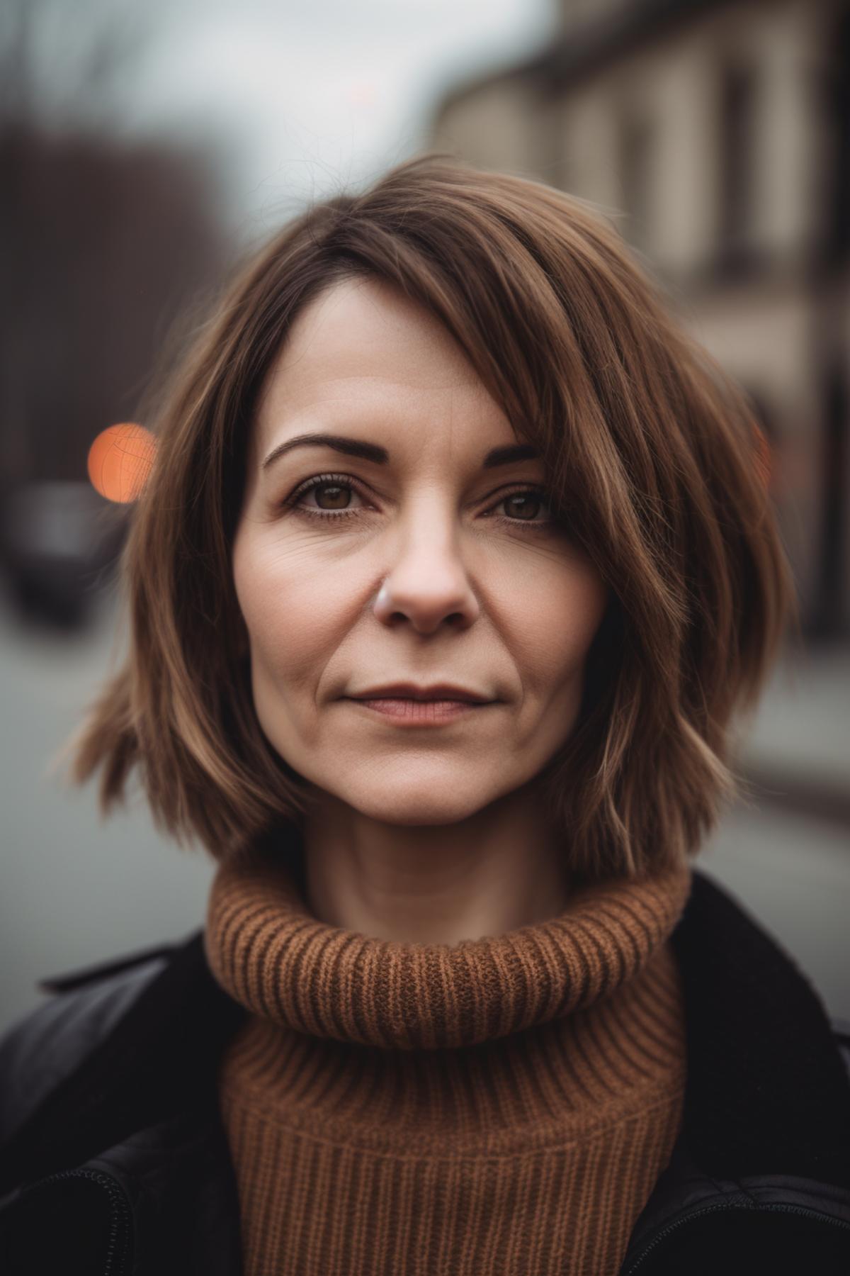 40 year old woman with pixy-bob fusion hairstyle with ombre coloring