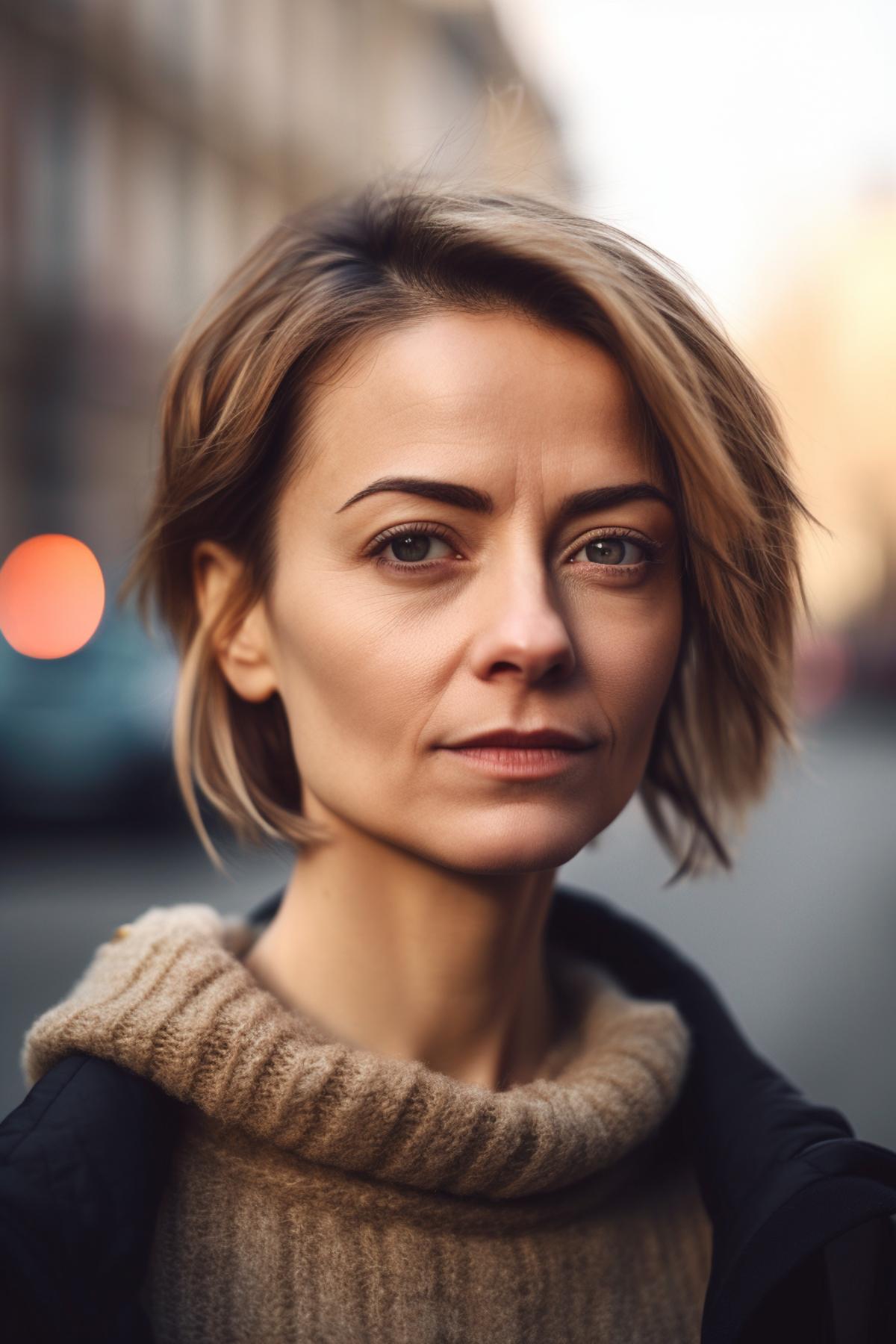 40 year old woman with pixy-bob fusion hairstyle with ombre coloring