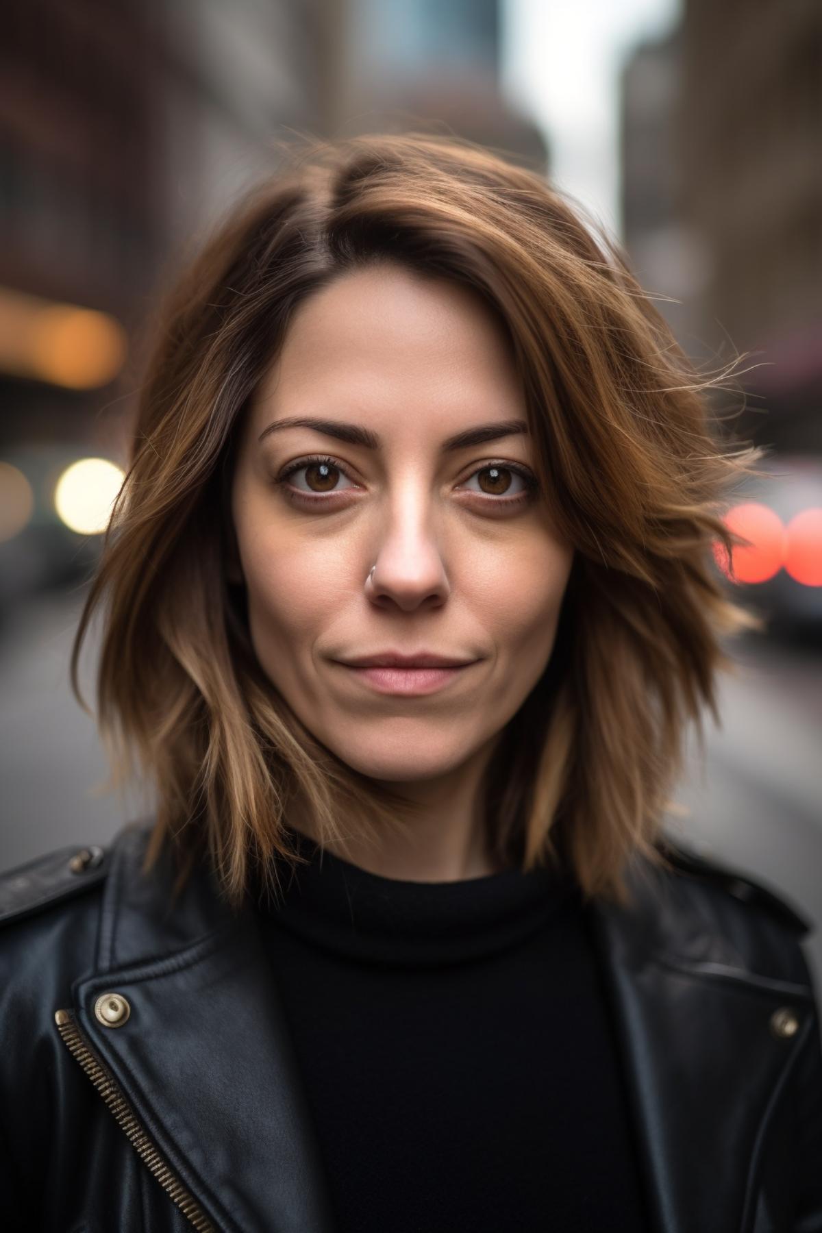 40 year old woman with pixy-bob fusion hairstyle with ombre coloring