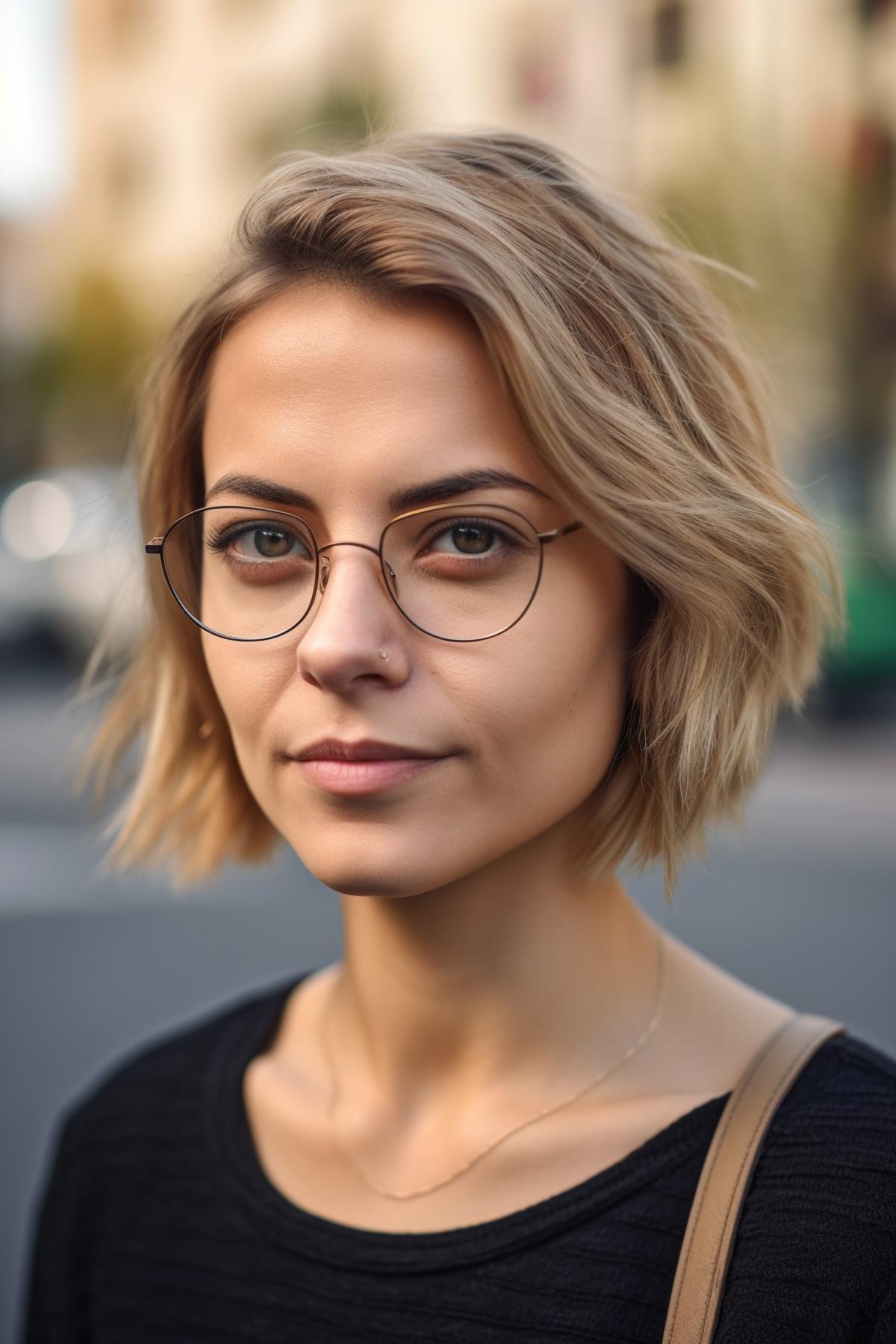 40 year old woman with pixy-bob fusion hairstyle with ombre coloring